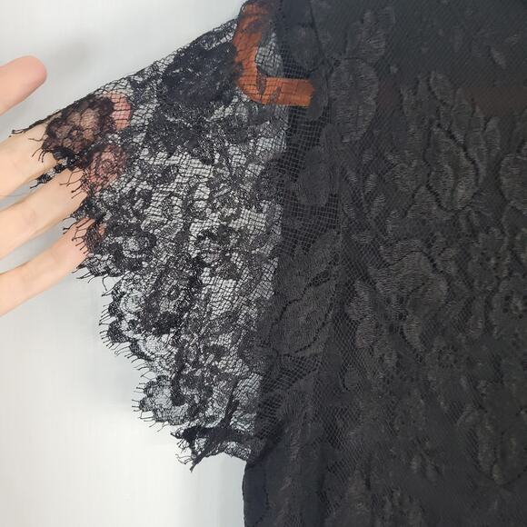 Vintage Floral Lace Top sz 10 black whimisgoth gothic fairy grunge 90s Y2K sheer - Picture 4 of 9